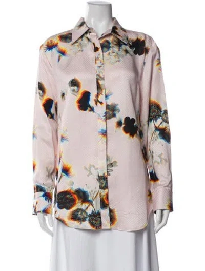 Pre-owned Brandon Maxwell Floral Print Long Sleeve Blouse In Pink
