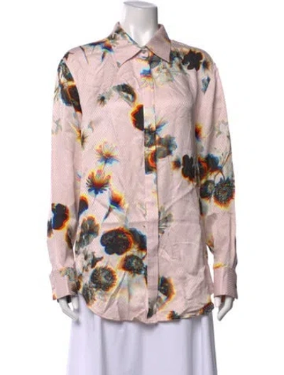 Pre-owned Brandon Maxwell Floral Print Long Sleeve Top In Pink