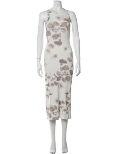 Pre-owned Brandon Maxwell Floral Print Midi Length Dress In White