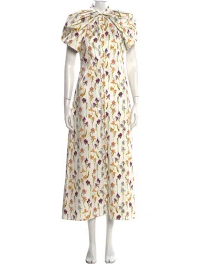Pre-owned Brandon Maxwell Floral Print Midi Length Dress In White