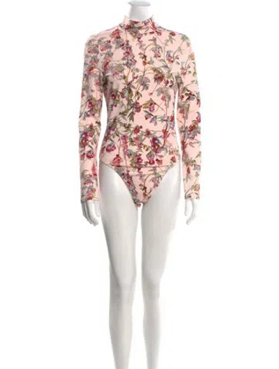 Pre-owned Brandon Maxwell Floral Print Mock Neck Bodysuit In Pink