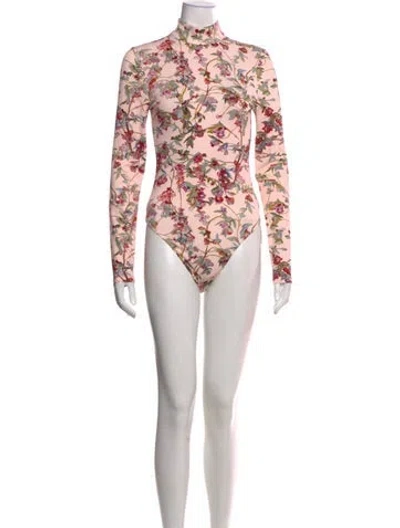 Pre-owned Brandon Maxwell Floral Print Mock Neck Bodysuit In Pink