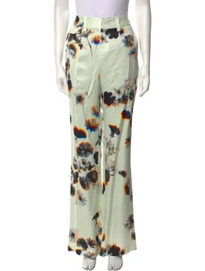 Pre-owned Brandon Maxwell Floral Print Wide Leg Pants In Green