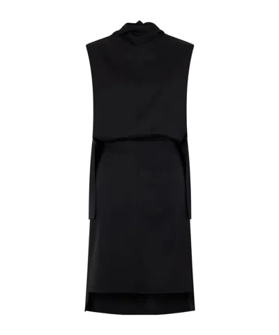 Brandon Maxwell The Noa Gathered Wool-twill Turtleneck Mini Dress In Black