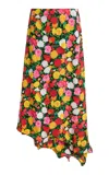 Brandon Maxwell Georgia Ripple Hem Silk Midi Skirt In Multi