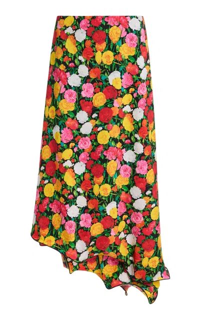 Brandon Maxwell Georgia Ripple Hem Silk Midi Skirt In Multi