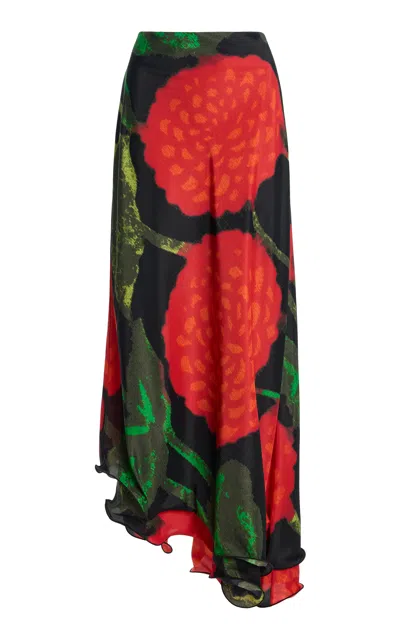Brandon Maxwell Georgia Ripple Hem Silk Midi Skirt In Multi