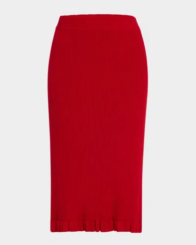 Brandon Maxwell Grace Cashmere Ruffle-hem Midi Skirt In Red