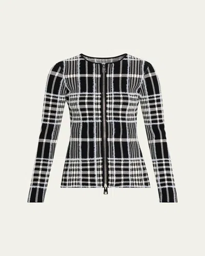 Brandon Maxwell Greer Check Zip Cardigan In Black