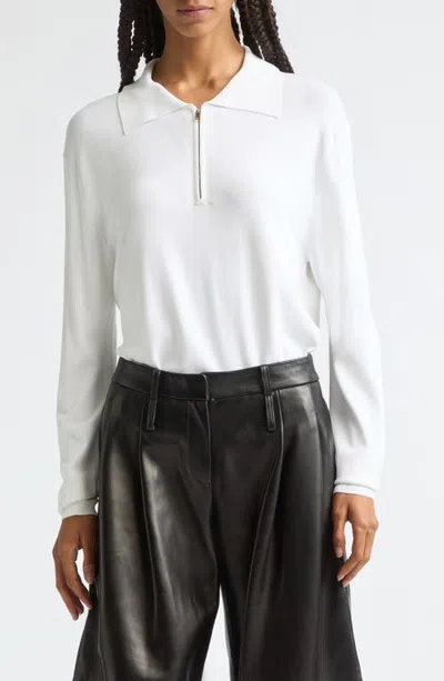 Brandon Maxwell Half Zip Polo Sweater In White