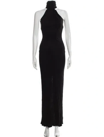 Pre-owned Brandon Maxwell Halterneck Long Dress In Black