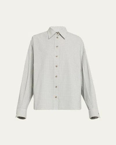 Brandon Maxwell Harvey Check Button-down Boyfriend Shirt In Gray