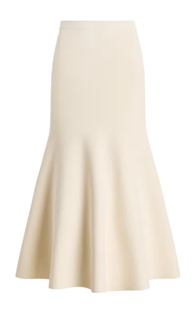 Brandon Maxwell Hendrix Flared Knit Midi Skirt In Neutral