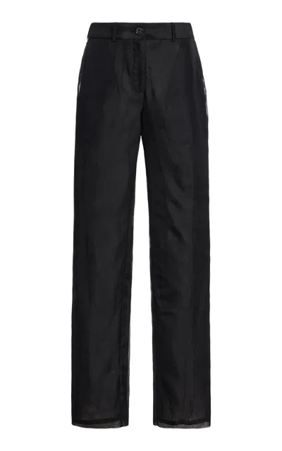 Brandon Maxwell Holland Sheer Cropped Silk Pants In Multi