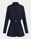 Brandon Maxwell Irene Long Sleeve Mixed Media Shirtdress In Navy