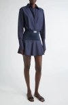 Brandon Maxwell Irene Long Sleeve Mixed Media Shirtdress In Navy
