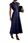Brandon Maxwell Jace Short Sleeve Collared Dress In Navy In Blue