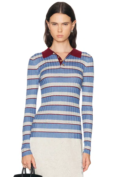 Brandon Maxwell Joni Polo Top In Blue Stripe