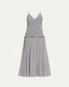 Brandon Maxwell The Josie Shirred Striped Cotton Midi Dress In Gray