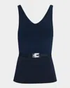 Brandon Maxwell Julia Scoop-neck Knit Tank Top With Turnlock Belt In Navy