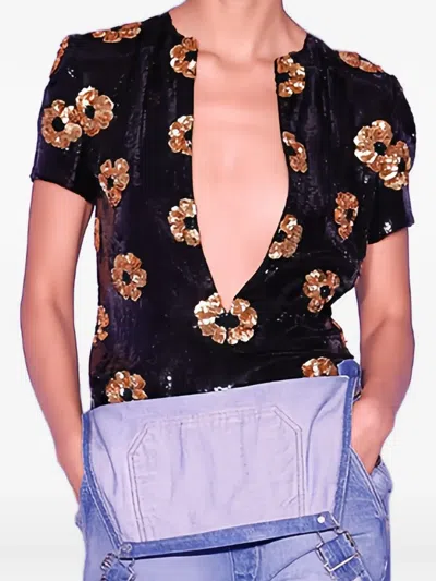 Brandon Maxwell Kiera Sequin-embellished Floral-print Top In Black