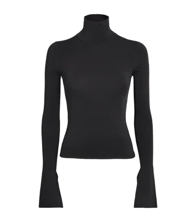 Brandon Maxwell Knitted Funnel-neck Long-sleeve Top In Black
