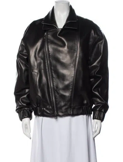 Pre-owned Brandon Maxwell Lamb Leather Biker Jacket In Black