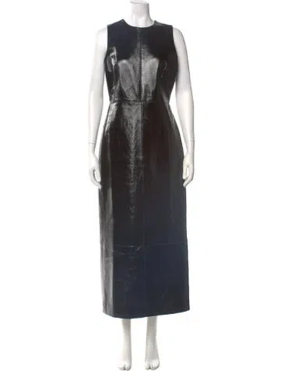 Pre-owned Brandon Maxwell Lamb Leather Long Dress In Black