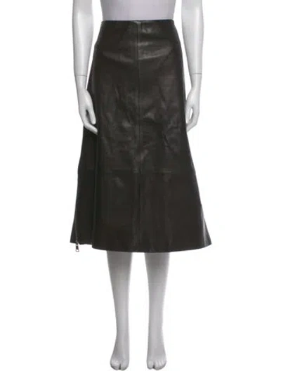 Pre-owned Brandon Maxwell Lamb Leather Midi Length Skirt In Black