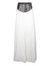 Brandon Maxwell Laurel Leather-waist Pleated Skirt In White