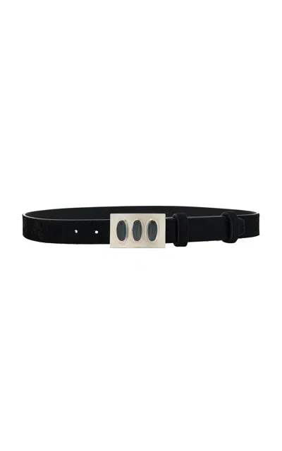 Brandon Maxwell Leather Belt With Cabochon Buckle In Black
