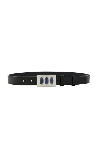 Brandon Maxwell Leather Belt With Cabochon Buckle In Black
