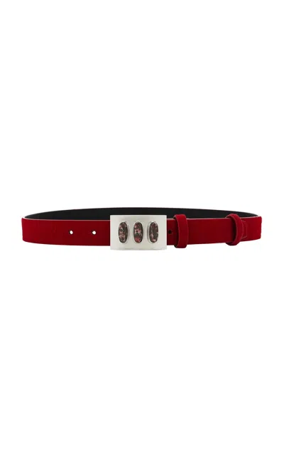 Brandon Maxwell Leather Belt With Cabochon Buckle In Red