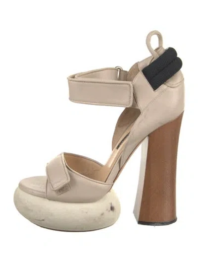 Pre-owned Brandon Maxwell Leather Colorblock Pattern Sandals In Neutral