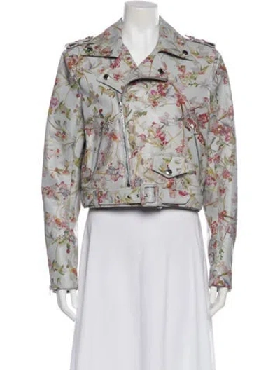 Pre-owned Brandon Maxwell Leather Floral Print Biker Jacket In Blue
