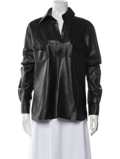 Pre-owned Brandon Maxwell Leather Long Sleeve Button-up Top In Black