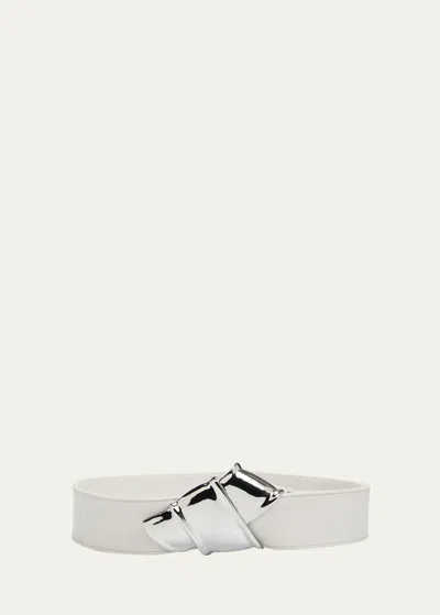 Brandon Maxwell Leather Metal Knot Buckled Belt In Oyster Silver