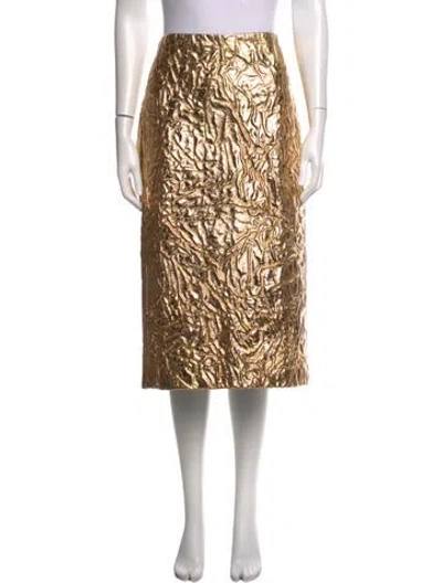 Pre-owned Brandon Maxwell Leather Midi Length Skirt W/ Tags In Gold
