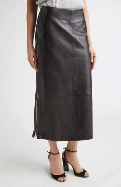 Brandon Maxwell Leather Midi Skirt