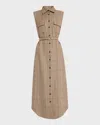 Brandon Maxwell The Lilian Plaid Linen-cotton Midi Shirt Dress In Brownplaid