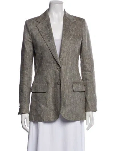 Pre-owned Brandon Maxwell Linen Printed Blazer In Gray