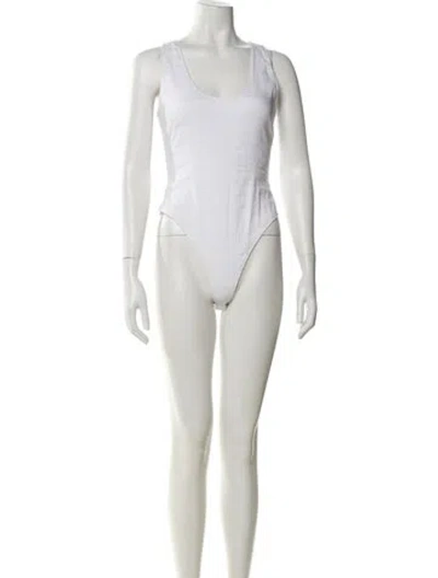 Pre-owned Brandon Maxwell Linen Scoop Neck Bodysuit In Neutral