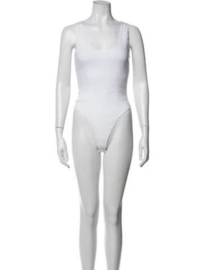 Pre-owned Brandon Maxwell Linen Scoop Neck Bodysuit In White