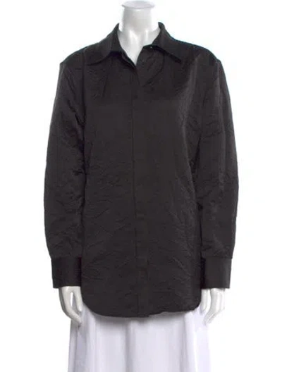 Pre-owned Brandon Maxwell Long Sleeve Button-up Top In Black