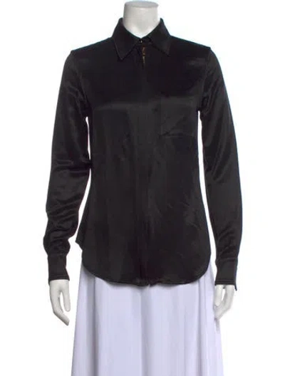 Pre-owned Brandon Maxwell Long Sleeve Button-up Top In Black