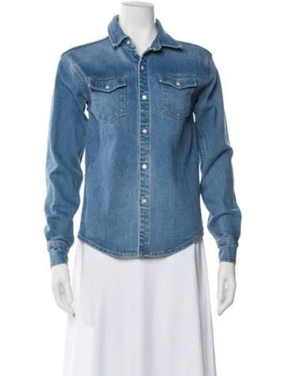 Pre-owned Brandon Maxwell Long Sleeve Button-up Top In Blue