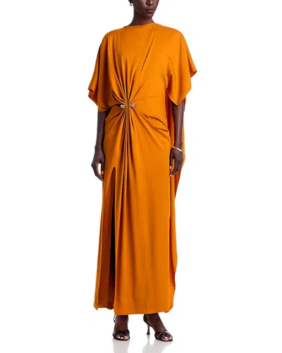 Brandon Maxwell Lucia Draped Dress With Cuff Link Hardware In Orange