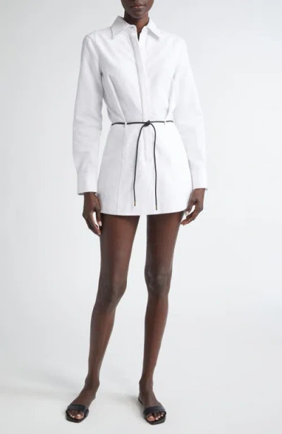 Brandon Maxwell Lula Long Sleeve Belted Shirtdress In White