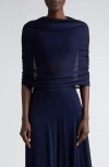 Brandon Maxwell The Lyra Ruched Sheer Knit Top In Navy