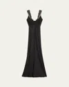 Brandon Maxwell Malone Plunging Lace-trim Satin Maxi Slip Dress In Black